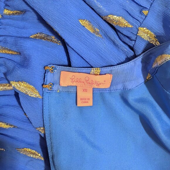 Lilly Pulitzer Ariele Silk Romper in Bennet Blue Diamond Metallic Gold Size XS - Picture 8 of 8